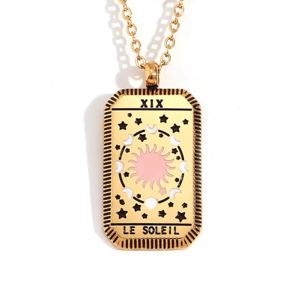 French Le Soleil / The Sun Dainty Tarot Card Necklace | Gold - Silver Jewelry